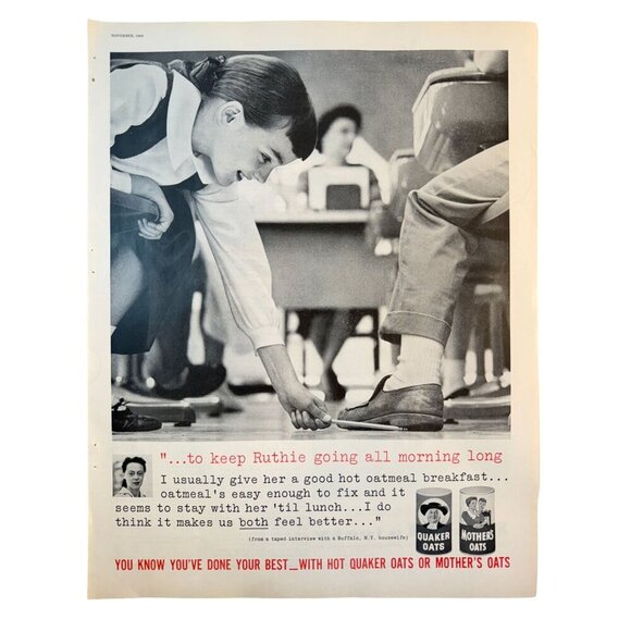 Vintage 1960 Quaker Oats Breakfast Cereal Food Advertisement Print Ad - Picture 1 of 3